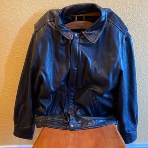Vintage Heavy Bomber Style Black Leather Jacket